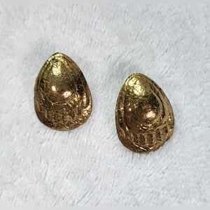 Metallic Gold Aztec Grecian Teardrop Chunky Stud Statement Earrings / Pierced